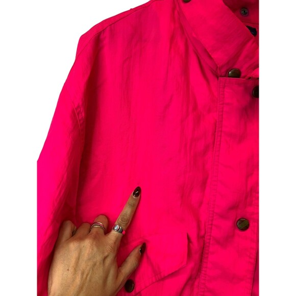 Vintage 90s NEON PINK Full Zip Ski Jacket Shell Retractable Hood Unisex Medium - Picture 6 of 16